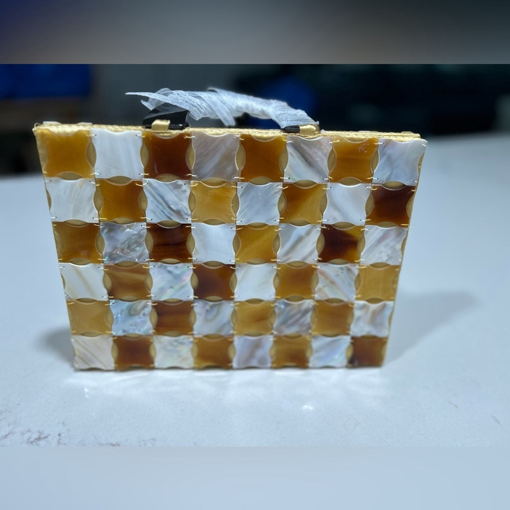NEW Retro 70's Acrylic Checkerboard Clutch Purse 9.5”